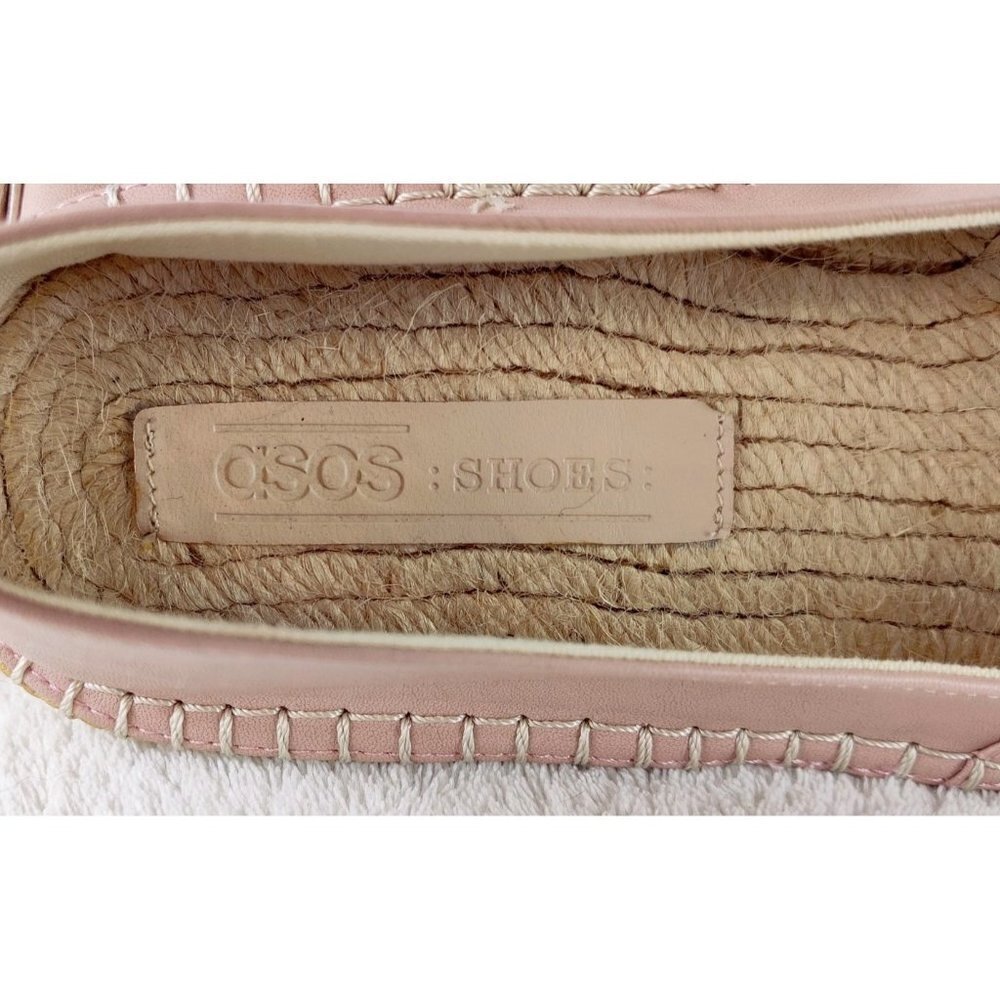 ASOS Espadrille Flat Pink Blush Faux Leather Rose Gold Metallic Toe Cap Rope - Picture 7 of 11